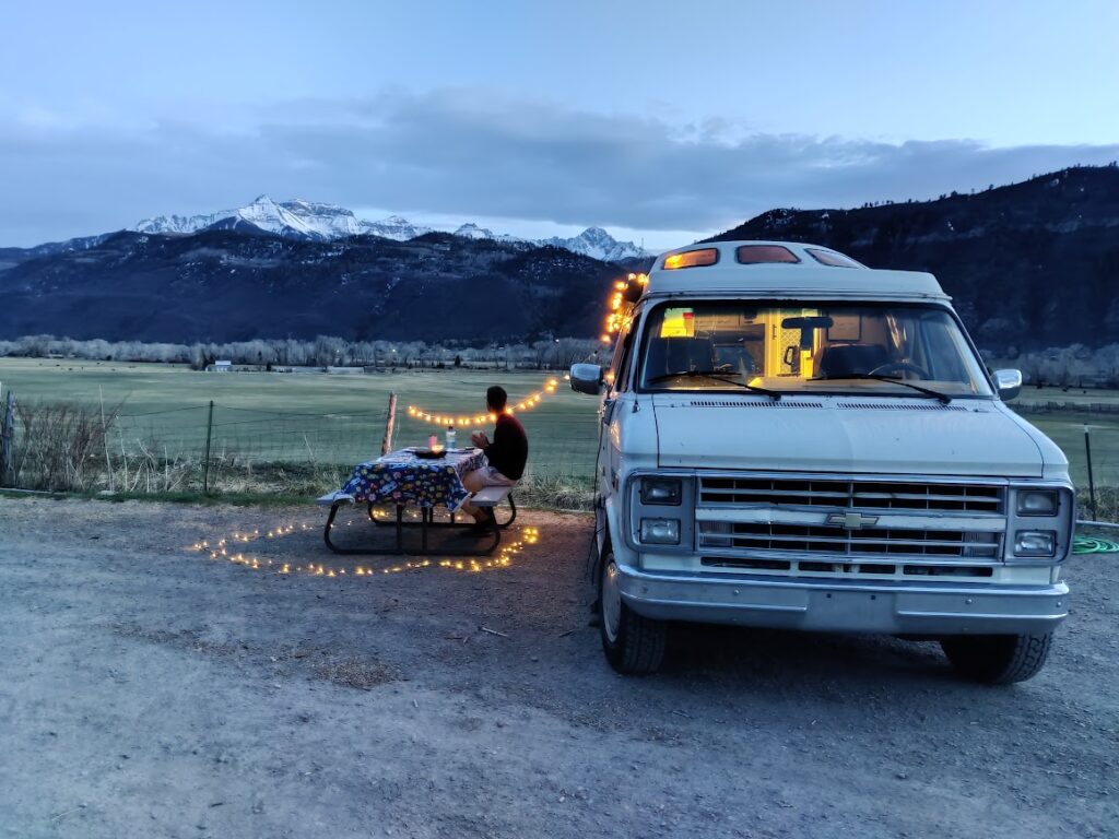 hugo and the roadtrek in the Colorado rocky mountains