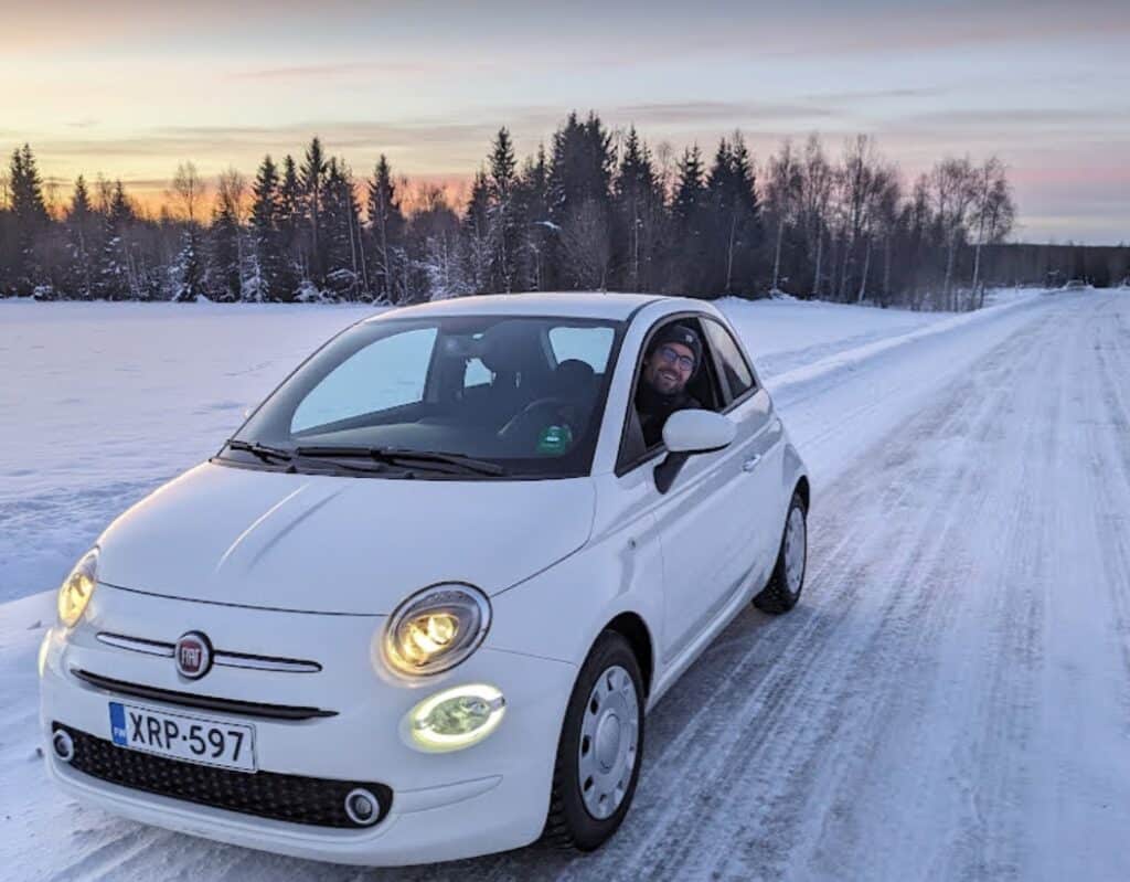 our little fiat 500 hybrid cheap rental car in winter lapland finland